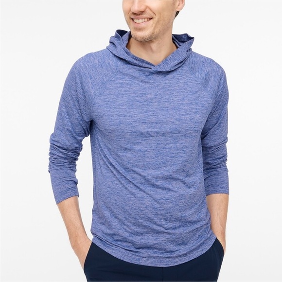 J. Crew Men’s Raglan Heathered Blue Performance Hooded Sweatshirt Size Small - Picture 1 of 5